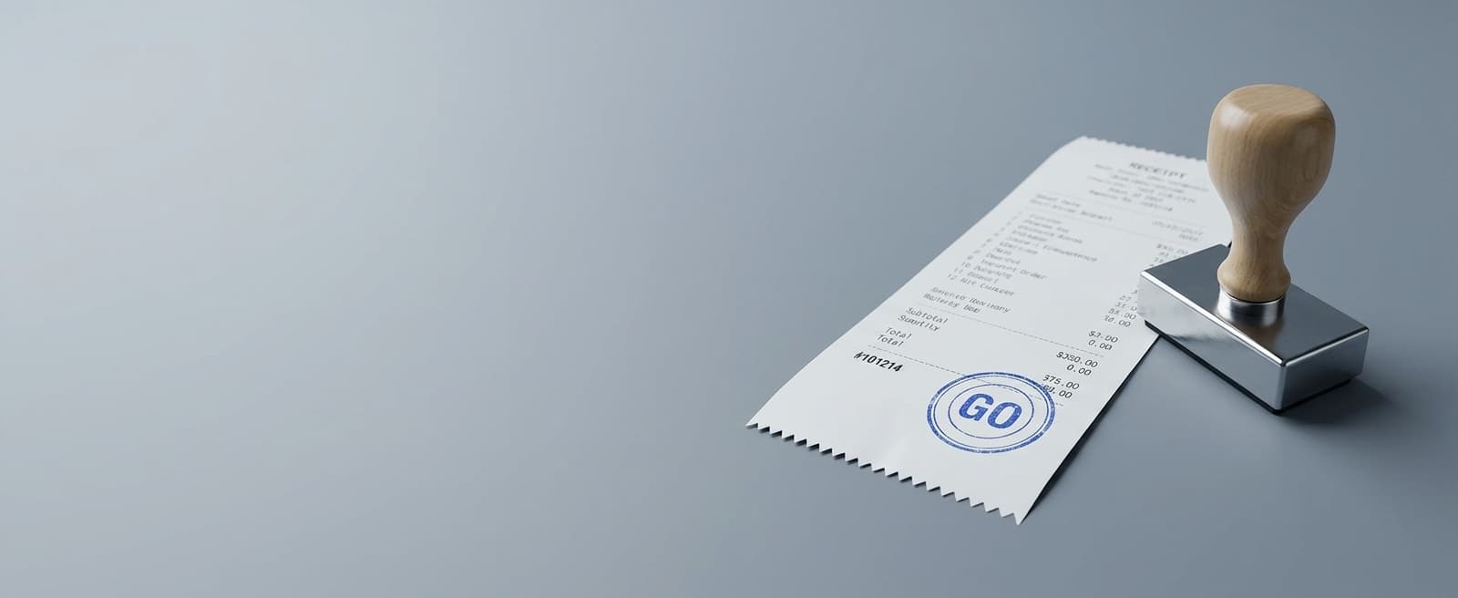 Rubber stamp beside a receipt slip stamped GO